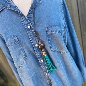 Turquoise leather tassel necklace